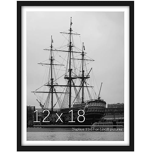 PEALSN 12x18 Picture Frame, Display Pictures 11 x 17 with Mat or 12 x 18 Without Mat for Wall Mounting Display, Photo Frames, Black.