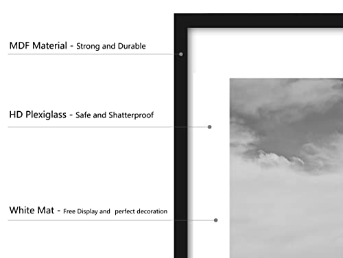 PEALSN 12x18 Picture Frame, Display Pictures 11 x 17 with Mat or 12 x 18 Without Mat for Wall Mounting Display, Photo Frames, Black.