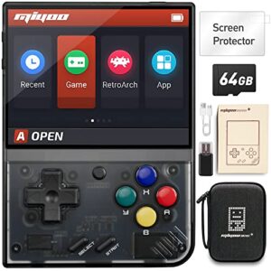 miyoo mini plus handheld game console, with dedicated storage case, 3.5 inch ips 640x480 screen, 64g tf card with 10,000+ games, 3000mah 7+hours battery, support wireless network (black 64g+case)