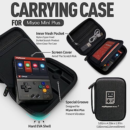 Miyoo Mini Plus Handheld Game Console, with Dedicated Storage Case, 3.5 Inch IPS 640x480 Screen, 64G TF Card with 10,000+ Games, 3000mAh 7+Hours Battery, Support Wireless Network (Black 64G+Case)