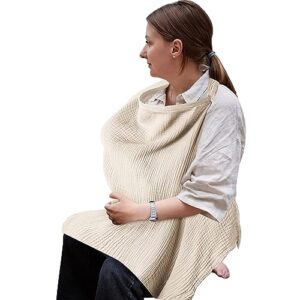 healthstec baby nursing cover - 360° full privacy breathable cotton built-in burp cloth & pocket - versatile cover for breastfeeding car seat shopping cart stroller (khaki)