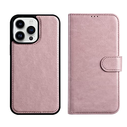 DorisMax iPhone 14 Pro Max Wallet Case,Detachable Flip Folio Cover RFID Blocking 4 Card Slots Holder Premium PU Leather Magnetic Kickstand Protective Phone Case for iPhone 14 Pro Max 6.7" Pink