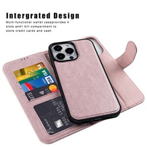 DorisMax iPhone 14 Pro Max Wallet Case,Detachable Flip Folio Cover RFID Blocking 4 Card Slots Holder Premium PU Leather Magnetic Kickstand Protective Phone Case for iPhone 14 Pro Max 6.7" Pink