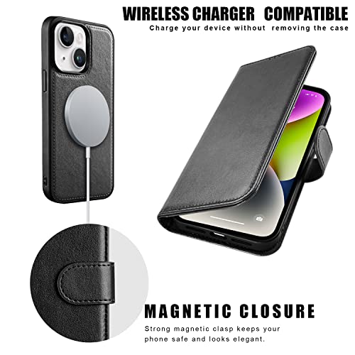 DorisMax iPhone 14 Wallet Case,Detachable Flip Folio Cover RFID Blocking 4 Card Slots Holder Premium PU Leather Magnetic Kickstand Shockproof Protective Phone Case for iPhone 14 6.1" Black Color