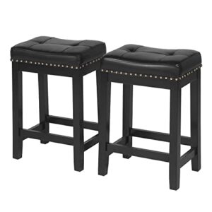paylesshere bar stools set of 2 of pu leather barstools for kitchen counter solid wooden saddle stool 24”h height bar stool