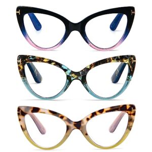 dxyxyo 3 pack cat eye reading glasses for women fashion blue light blocking thick frame computer readers 1.5+