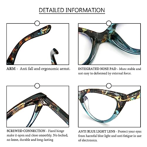 DXYXYO 3 Pack Cat Eye Reading Glasses for Women Fashion Blue Light Blocking Thick Frame Computer Readers 1.5+