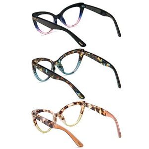 DXYXYO 3 Pack Cat Eye Reading Glasses for Women Fashion Blue Light Blocking Thick Frame Computer Readers 1.5+