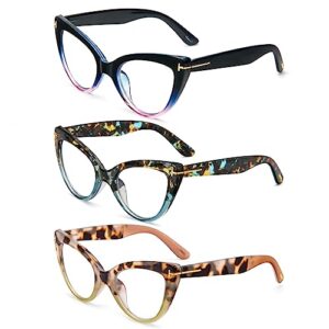 DXYXYO 3 Pack Cat Eye Reading Glasses for Women Fashion Blue Light Blocking Thick Frame Computer Readers 1.5+
