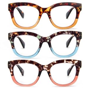 dxyxyo blue light reading glasses 1.5 for women 3 pack with spring hinge oversized square computer reader