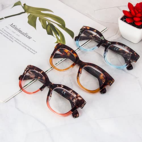 DXYXYO Blue Light Reading Glasses 1.5 for Women 3 Pack with Spring Hinge Oversized Square Computer Reader