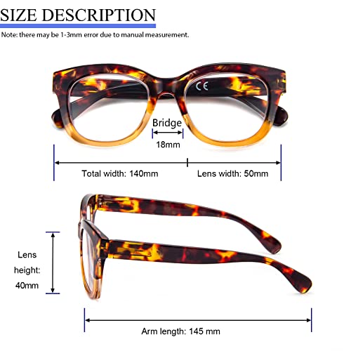 DXYXYO Blue Light Reading Glasses 1.5 for Women 3 Pack with Spring Hinge Oversized Square Computer Reader