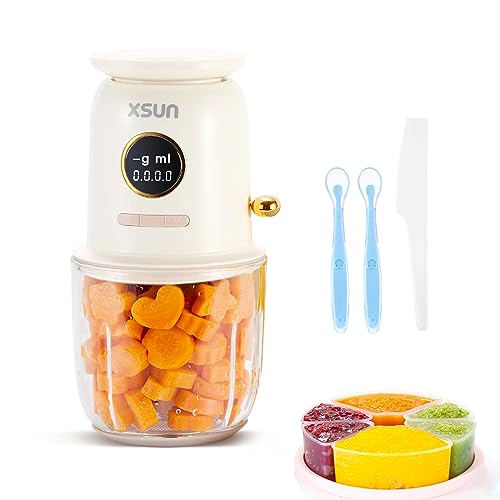 Xsun Baby Food Maker,Portable Baby Food Processor Set for Baby Food, Fruits, Meat, Vegetable Baby Food Puree Blender with Food Containers, Baby Plates, Silicone Spoon,600ml Glass Bowl