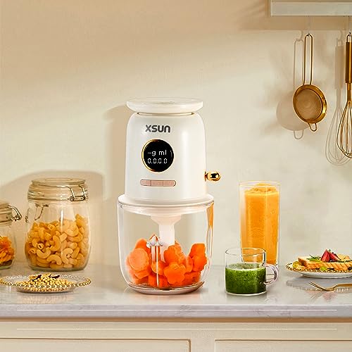 Xsun Baby Food Maker,Portable Baby Food Processor Set for Baby Food, Fruits, Meat, Vegetable Baby Food Puree Blender with Food Containers, Baby Plates, Silicone Spoon,600ml Glass Bowl