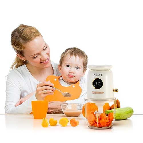 Xsun Baby Food Maker,Portable Baby Food Processor Set for Baby Food, Fruits, Meat, Vegetable Baby Food Puree Blender with Food Containers, Baby Plates, Silicone Spoon,600ml Glass Bowl