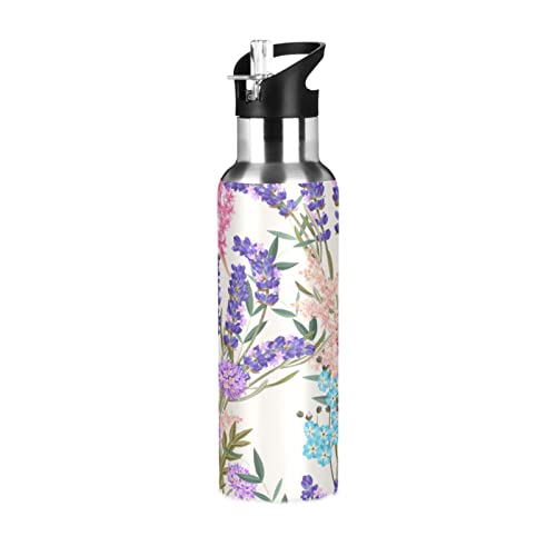 CZXW Butterfly Lavender Water Bottle Acuum Insulated Stainless Steel Leakproof Wide Mouth with Straw Lid for Fitness Gym and Outdoor Sports 34oz