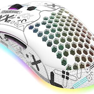 ZIYOU LANG M5 RGB Lightweight Wired Gaming Mouse with 12000 DPI 6 Programmed Buttons,65G Honeycomb Shell,Ultralight Ultraweave Cable,Pixart 3325 Optical Sensor Gamer Mice(White)