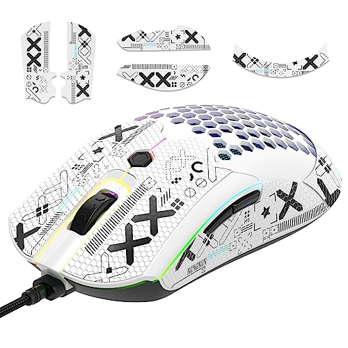 ZIYOU LANG M5 RGB Lightweight Wired Gaming Mouse with 12000 DPI 6 Programmed Buttons,65G Honeycomb Shell,Ultralight Ultraweave Cable,Pixart 3325 Optical Sensor Gamer Mice(White)