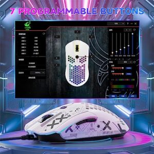 ZIYOU LANG M5 RGB Lightweight Wired Gaming Mouse with 12000 DPI 6 Programmed Buttons,65G Honeycomb Shell,Ultralight Ultraweave Cable,Pixart 3325 Optical Sensor Gamer Mice(White)