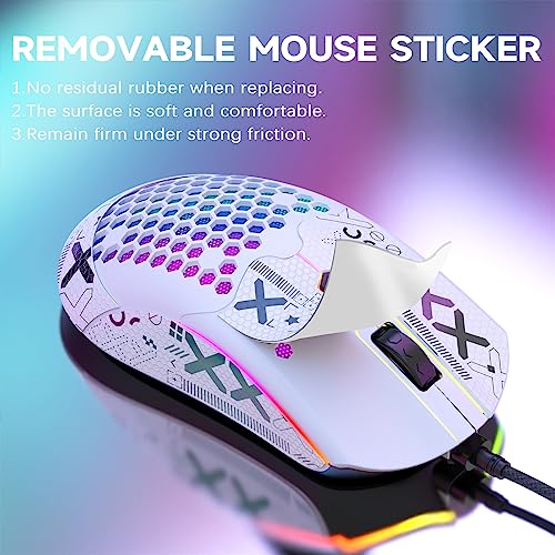 ZIYOU LANG M5 RGB Lightweight Wired Gaming Mouse with 12000 DPI 6 Programmed Buttons,65G Honeycomb Shell,Ultralight Ultraweave Cable,Pixart 3325 Optical Sensor Gamer Mice(White)