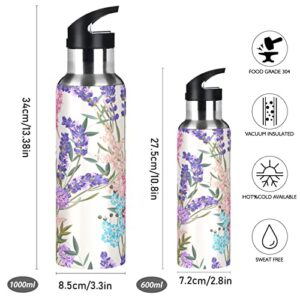 CZXW Butterfly Lavender Water Bottle Acuum Insulated Stainless Steel Leakproof Wide Mouth with Straw Lid for Fitness Gym and Outdoor Sports 34oz