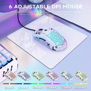 ZIYOU LANG M5 RGB Lightweight Wired Gaming Mouse with 12000 DPI 6 Programmed Buttons,65G Honeycomb Shell,Ultralight Ultraweave Cable,Pixart 3325 Optical Sensor Gamer Mice(White)