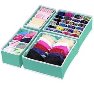 set of 4 closet drawer organizers underwear drawer organizers for large bras, foldable cloth organizers and storage for clothing, socks, underwear, ties,green