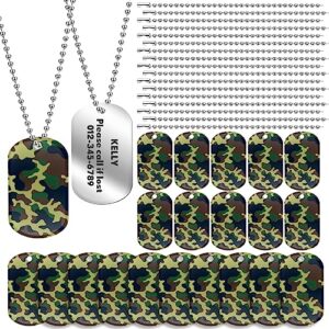 Huquary 100 Pcs Aluminum Military Dog Tag Camo Dog Tags Blank Dog Tags Army Dog Tag Military Party Favors Include 50 Pcs Beaded Chains for Kids Men Dogs Soldier Arm DIY ID Tags