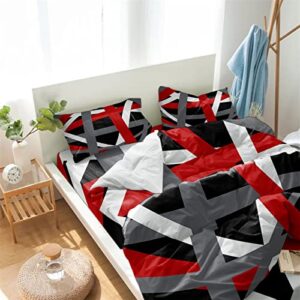 Duvet Bedding Cover Sets 4 Pieces Queen Geometric Red White Grey Stripe Bed Breathable Ultra Soft Luxury Set with Bed Sheet Bedspread Pillow Shams for Bedroom Decor Abstract Line Art on Black