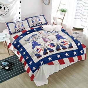 3 pieces california king bedding duvet cover sets,independence day patriotic gnome ultra soft bed set with 2 pillow shams for bedroom star and red white stripe,luxury quilt covers for all season