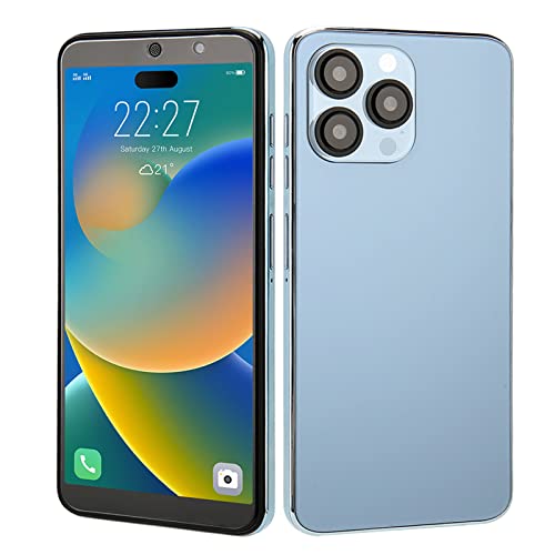 Yunseity I14 Promax Unlocked Smartphone, 4GB RAM 64GB ROM 5G Dual Bands WiFi, 6.1 Inch HD Screen Cellphone for Android 11, MT6889 10 Core, 7000mAh Battery, 8MP 16MP Cameras, 2 SIM Cards (Blue)