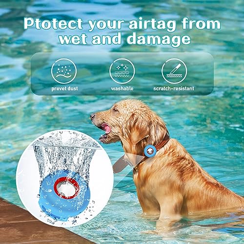 BOOOMU Airtag Dog Cat Collar Holder,Silicone Protecive Case for Air Tag,Practical for Cat and Dog Collar with a Width of 0.6-1.4Inches.(Blue)