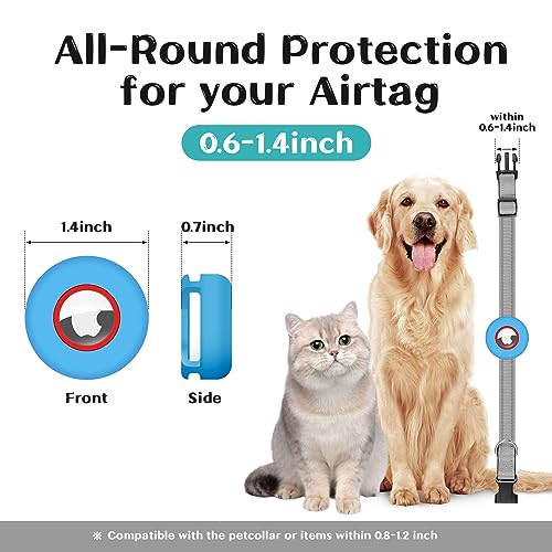 BOOOMU Airtag Dog Cat Collar Holder,Silicone Protecive Case for Air Tag,Practical for Cat and Dog Collar with a Width of 0.6-1.4Inches.(Blue)