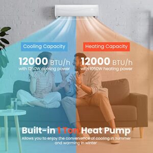 12000BTU Mini Split ; Mini Split Air Conditioner, Heater,20 SEER2 115V Wall-Mounted Ductless AC Unit Cools Rooms up to 750 Sq. Ft, Energy Efficient Inverter AC with Heat Pump ; Installation Kit