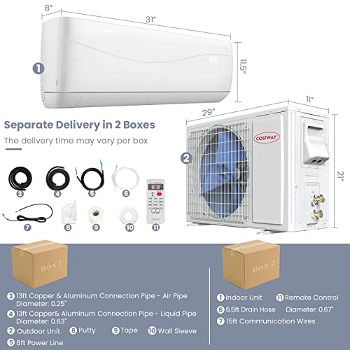 12000BTU Mini Split ; Mini Split Air Conditioner, Heater,20 SEER2 115V Wall-Mounted Ductless AC Unit Cools Rooms up to 750 Sq. Ft, Energy Efficient Inverter AC with Heat Pump ; Installation Kit