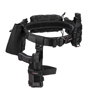 quarax tactical battle belt with accessories - molle airsoft belt set with holster and mag pouches, utility duty war combat belt for military/law enforcement/security/milsim/hunting/shooting range