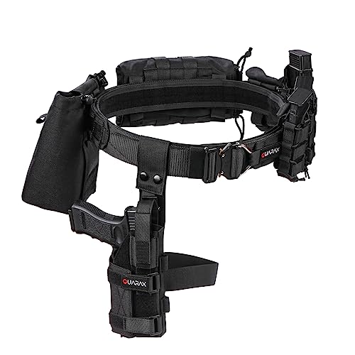 Quarax Tactical Battle Belt with Accessories - Molle Airsoft Belt Set with Holster and Mag Pouches, Utility Duty War Combat Belt for Military/Law Enforcement/Security/MilSim/Hunting/Shooting Range