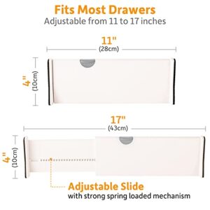 Olyzer 4 Pack Drawer Dividers Organizer, Adjustable Separators 4" High Expandable from 11-17" for Bedroom, Bathroom, Dresser, Office, Kitchen Storage, Clothing, Strong Secure Hold, Foam Ends