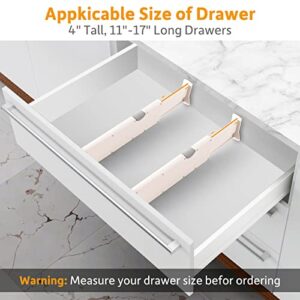 Olyzer 4 Pack Drawer Dividers Organizer, Adjustable Separators 4" High Expandable from 11-17" for Bedroom, Bathroom, Dresser, Office, Kitchen Storage, Clothing, Strong Secure Hold, Foam Ends