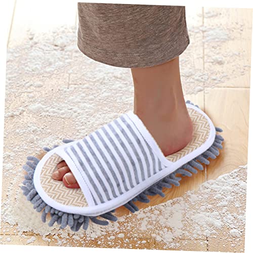 Healvian 1 Pair Slippers Cleaning Mops Floor Mops Interior Cleaner Floor Cleaner Chenille Slippers Indoor Slipper for Cleaning Cloth Shoes Cleaning Slipper Antiskid Footwear Grey Man Stripe