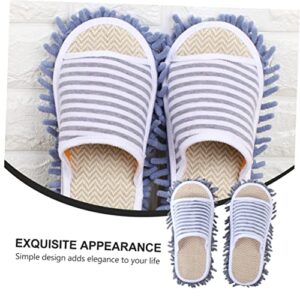 Healvian 1 Pair Slippers Cleaning Mops Floor Mops Interior Cleaner Floor Cleaner Chenille Slippers Indoor Slipper for Cleaning Cloth Shoes Cleaning Slipper Antiskid Footwear Grey Man Stripe