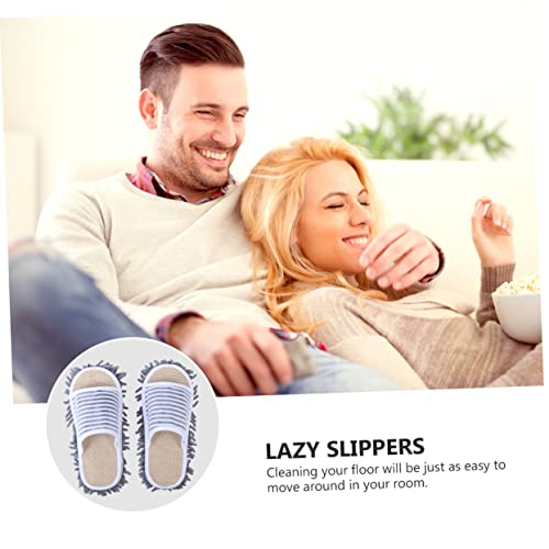 Healvian 1 Pair Slippers Cleaning Mops Floor Mops Interior Cleaner Floor Cleaner Chenille Slippers Indoor Slipper for Cleaning Cloth Shoes Cleaning Slipper Antiskid Footwear Grey Man Stripe