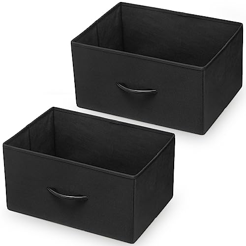 Crestlive Products Fabric Dresser Drawers with Wood Handles, Closet Storage Organizer Bin for Clothes Underwear Bras Socks, Foldable Containers for Bedroom, Hallway, Entryway - Set of 2, Black