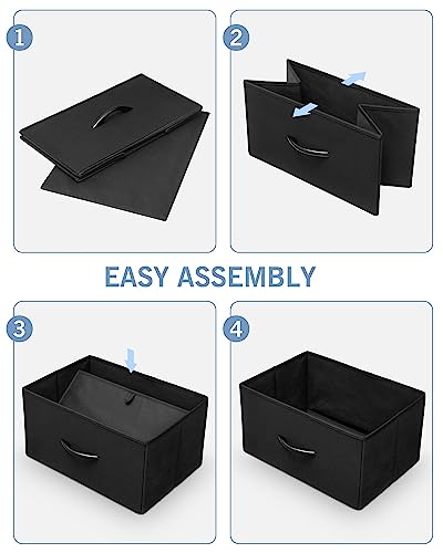 Crestlive Products Fabric Dresser Drawers with Wood Handles, Closet Storage Organizer Bin for Clothes Underwear Bras Socks, Foldable Containers for Bedroom, Hallway, Entryway - Set of 2, Black