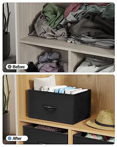 Crestlive Products Fabric Dresser Drawers with Wood Handles, Closet Storage Organizer Bin for Clothes Underwear Bras Socks, Foldable Containers for Bedroom, Hallway, Entryway - Set of 2, Black