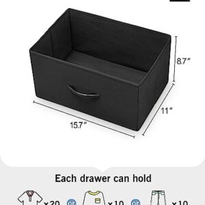 Crestlive Products Fabric Dresser Drawers with Wood Handles, Closet Storage Organizer Bin for Clothes Underwear Bras Socks, Foldable Containers for Bedroom, Hallway, Entryway - Set of 2, Black