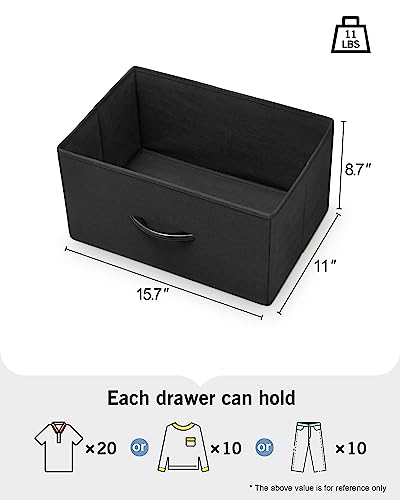 Crestlive Products Fabric Dresser Drawers with Wood Handles, Closet Storage Organizer Bin for Clothes Underwear Bras Socks, Foldable Containers for Bedroom, Hallway, Entryway - Set of 2, Black