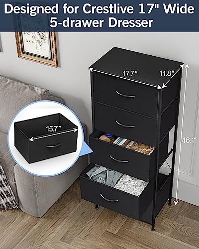 Crestlive Products Fabric Dresser Drawers with Wood Handles, Closet Storage Organizer Bin for Clothes Underwear Bras Socks, Foldable Containers for Bedroom, Hallway, Entryway - Set of 2, Black