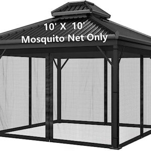 Dhyazqfit Mosquito Net for Outdoor Gazebo Canopy 4-Panel Canopy Screen Wall with Zipper for 10 x 10' Patio Gazebo and Tent (Mosquito Net Only) 10' x 10' Black