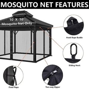 Dhyazqfit Mosquito Net for Outdoor Gazebo Canopy 4-Panel Canopy Screen Wall with Zipper for 10 x 10' Patio Gazebo and Tent (Mosquito Net Only) 10' x 10' Black